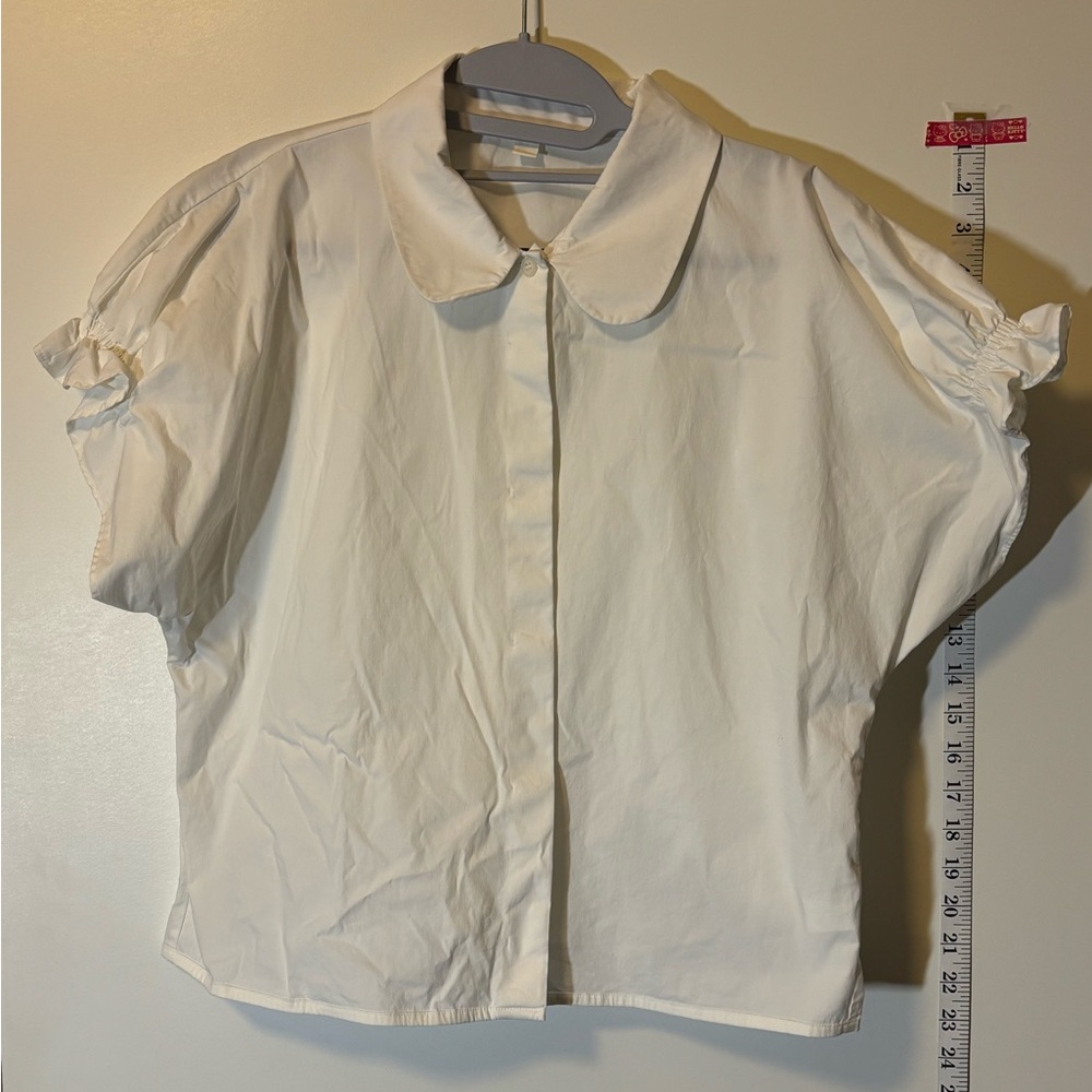 COS White Short Sleeve Blouse with Ruffle Details size 14